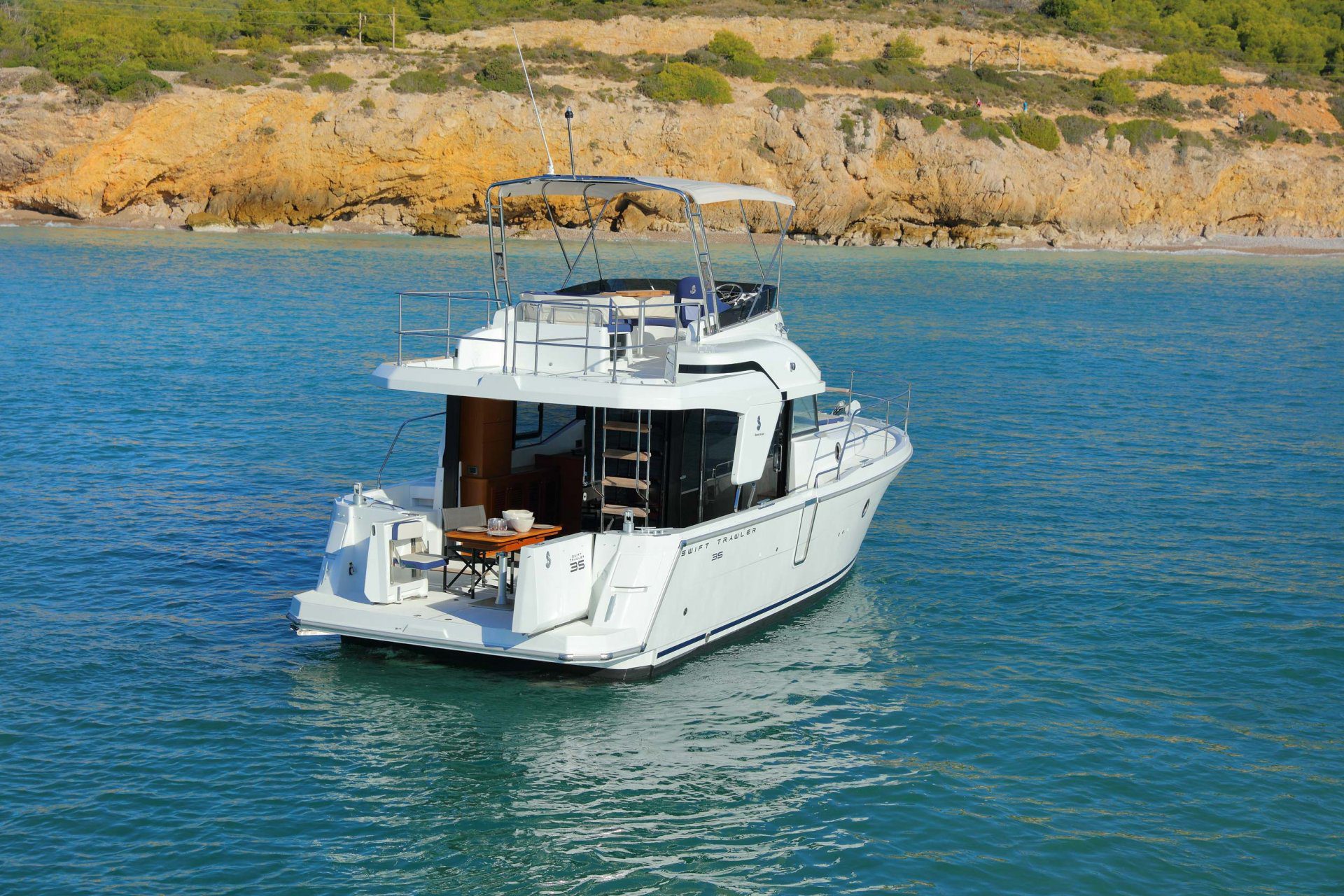 Swift Trawler 35 at anchor