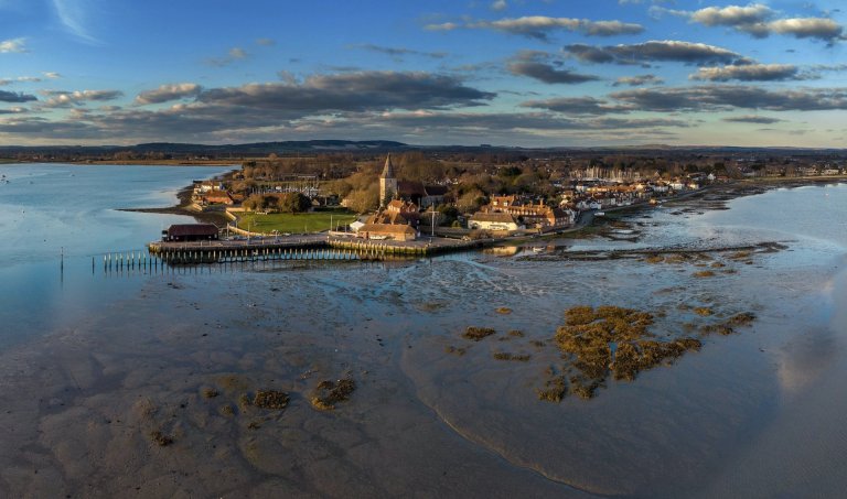 aerial shot of bosham chichester harbour