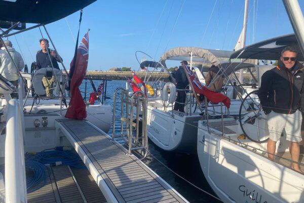 Yachts moored stern to on Ancasta Yacht Club Rally to Cherbourg 2023