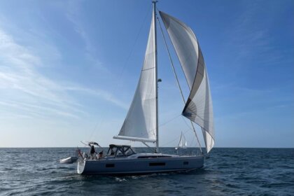 Yacht sailing downwind on Ancasta Yacht Club Rally to Cherbourg 2023